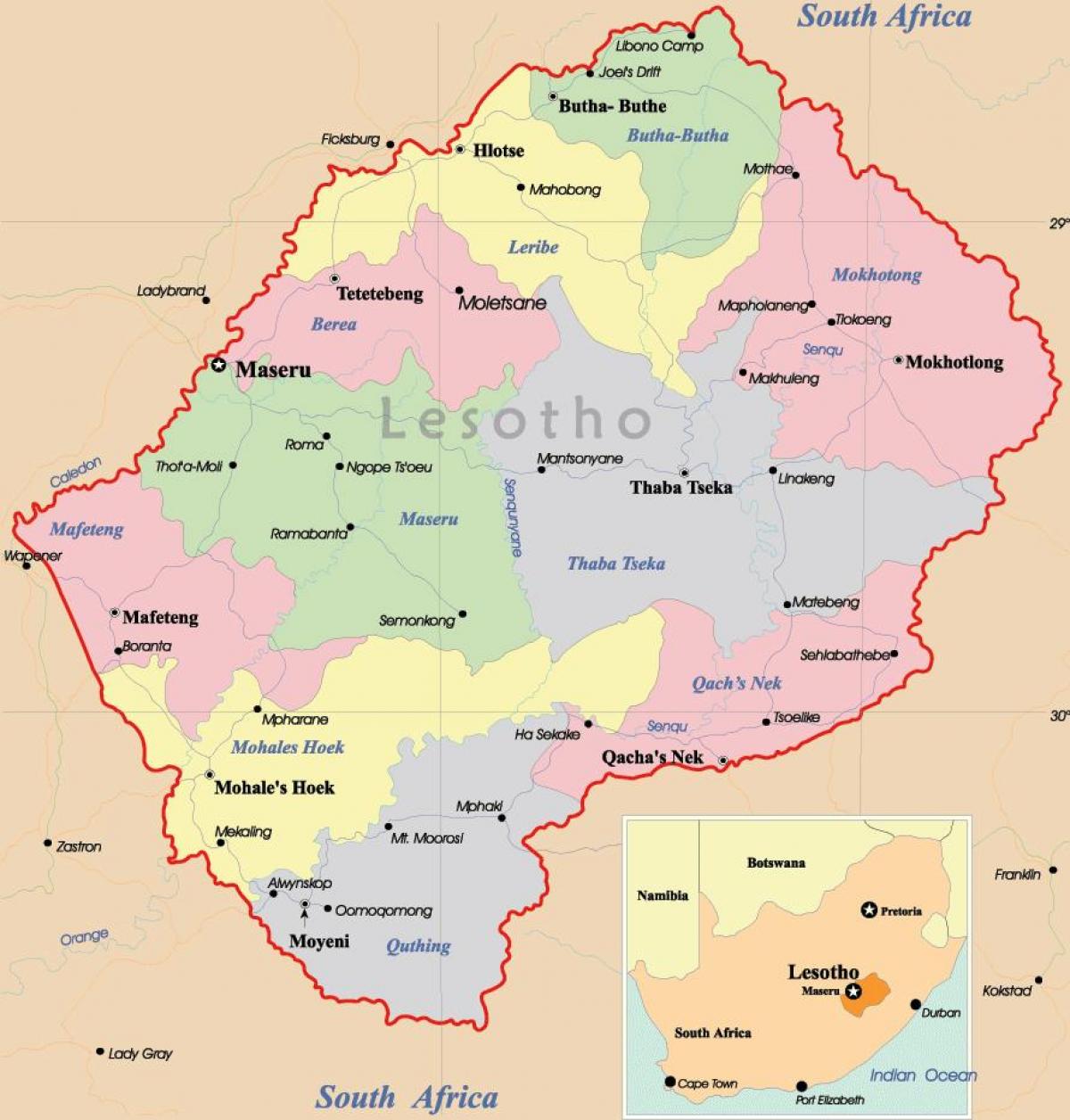 o mapa de Lesoto