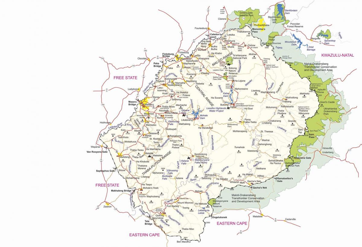 mapa de Lesoto fronteira mensaxes