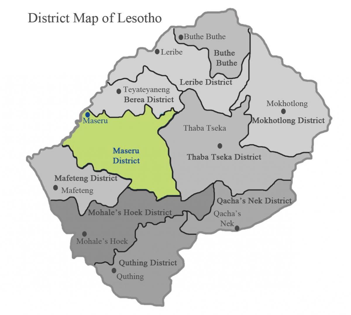 mapa de Lesoto mostrando distritos